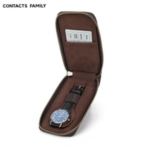 Vintage Genuine Leather 1 Watch Storage Box Case Pouch Organizer Zipper Closure - Picture 1 of 7