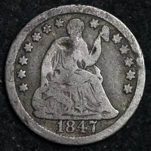 1847 Seated Liberty Silver Half Dime CHOICE FINE FREE SHIPPING E112 AB - Picture 1 of 2