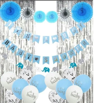 Baby Of Love Baby Boy Shower Decorations, with elephants - Image 1 of 4