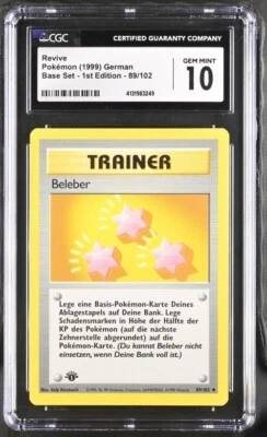 Revive Pokemon (1999) German Base Set 1st Ed. #89/102 CGC 10 GEM MINT - Image 1 of 2