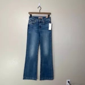 7 FOR ALL MANKIND JEANS 26 DOJO HIGH WAIST FLARE STRETCH LIGHT BLUE NWT WIDE LEG - Picture 1 of 7