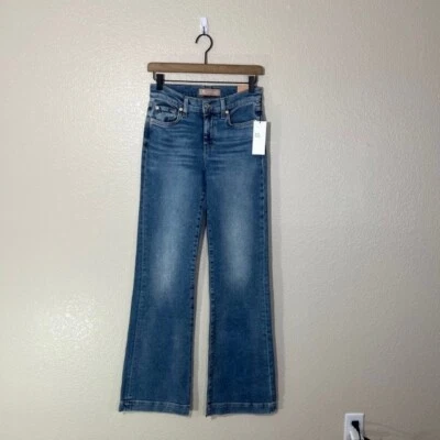 7 适用于所有 MANKIND 牛仔裤 26 DOJO 高腰 FLARE STRETCH 浅蓝色 全新带标签 宽腿 — 第 1/4 张图片