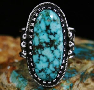 Arland Ben Turquoise Mountain Spiderweb Solid 14K Gold and Sterling Silver Ring - Picture 1 of 10