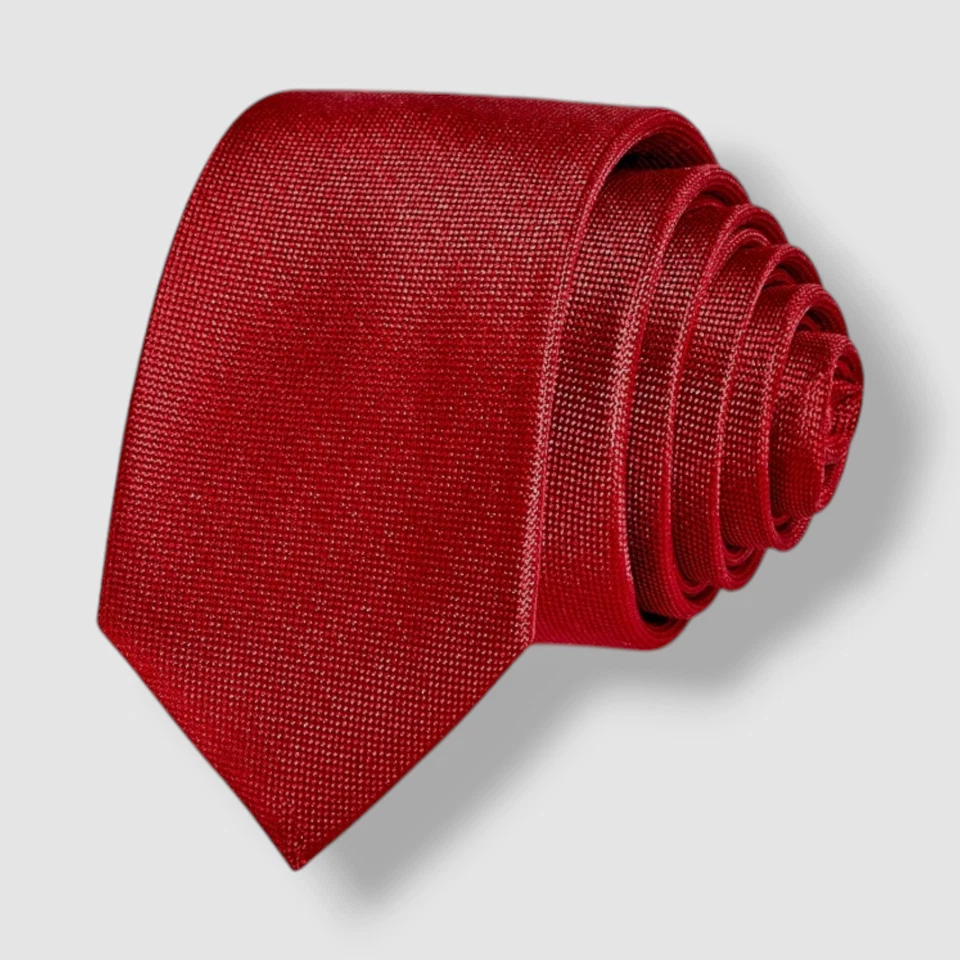 Bloomingdales Men Red Solid Silk Skinny Tie Neck-Tie 60 x 2.4 - Image 1 of 1
