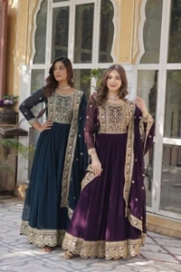 Designer Anarkali Gown Indian Wedding Dress georgette Gown Pakistani Gown - Picture 1 of 26