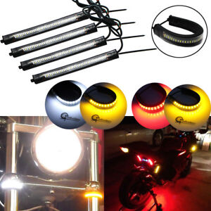 W/A + R/A Switchback LED Front Rear Fork Turn Signal Strip Lights For Motorcycle