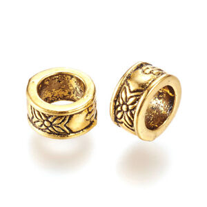 50pcs Tibetan Alloy Ring Metal European Beads Large Hole Carved Charms Gold 8mm