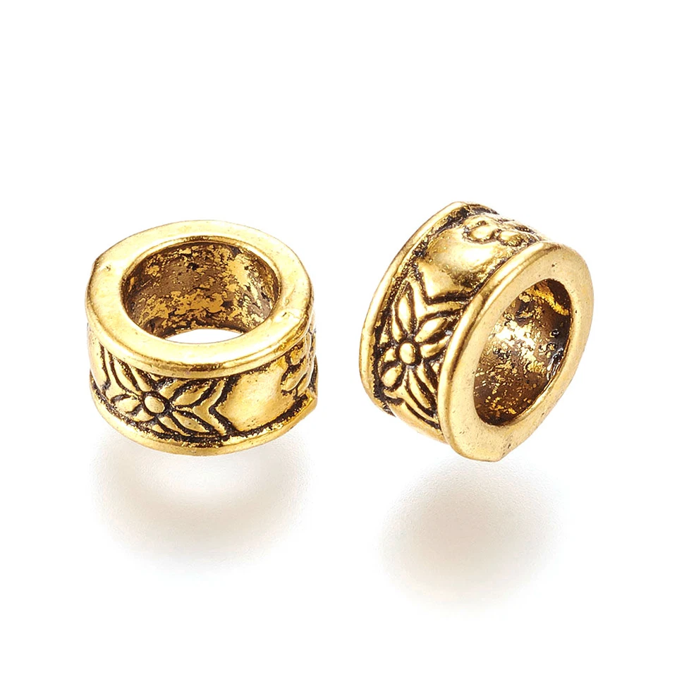 50pcs Tibetan Alloy Ring Metal European Beads Large Hole Carved Charms Gold 8mm - Image 1 of 1