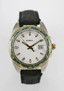Fossil Uhr Herren Datum Leder Schwarz Edelstahl Gold Silber 30m Weiß Quarz - Bild 1 von 3