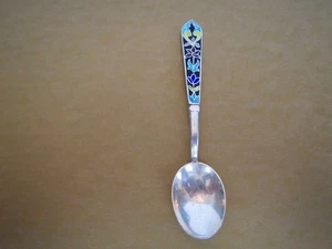 Vintage Floral Emaille Silber Sammlerstück Souvenier LÖFFEL 3,5" Länge - Bild 1 von 5