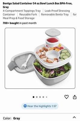 Contenedor de almuerzo apilable para ensaladas con ensaladera grande de 54 oz, salsa de 3 oz, sin BPA Foto 1 de 4