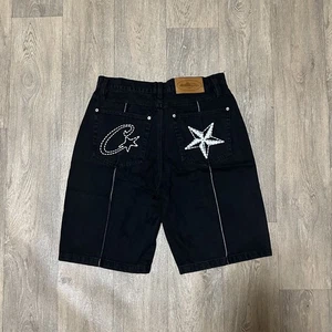 Corteiz Rules The World Alcatraz Summer Denim Jean Shorts Jorts - Black (SMALL) - Picture 1 of 7