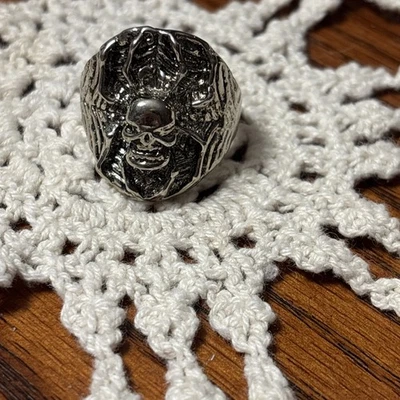 Vintage G&S 1980’sBiker Ring Skull and Spiderweb  Size 13 - Image 1 of 3