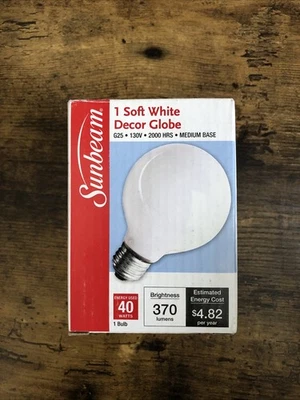 1 lâmpada globo branca macia Ea Sunbeam G25 40 watts 370 lúmens 130 volts - Imagem 1 de 4