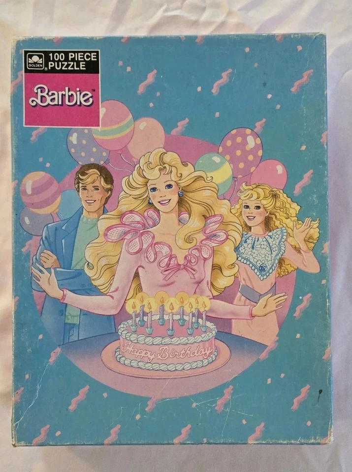 Barbie Vintage 1989 Golden 100 Pc Happy Birthday Puzzle W/ Barbie Ken & Skipper - Image 1 of 4