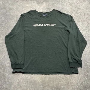 Vintage Polo Sport Ralph Lauren Shirt Mens 2XL Green Long Sleeve Spell Out - Picture 1 of 5