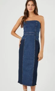 Strapless Denim Midi Dress - Brand New in Pkg - Sz S - Free shipping! SO CUTE! - Picture 1 of 2