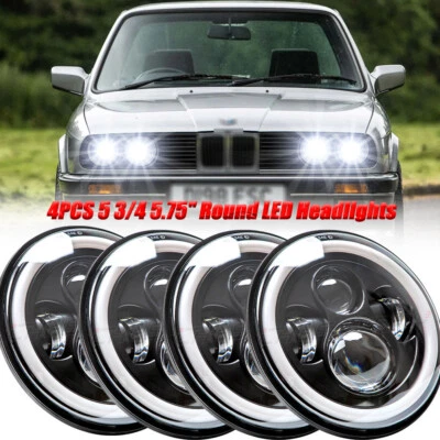 For BMW 325i 528i 535i E30 4PCS 5-3/4 5.75" INCH Headlights Halo DRL Hi/Lo - Image 1 of 4