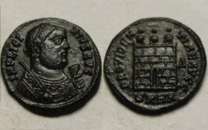Licinius branch scepter 318 AD Camp gate turrets Rare genuine Ancient Roman coin - Picture 1 of 4