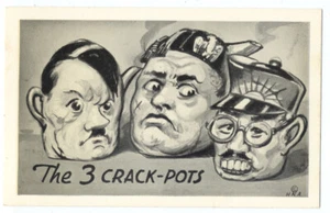 WWII PROPAGANDA - Anti HITLER Tojo MUSSOLINI The 3 Crack-Pots 1940s Postcard - Picture 1 of 2