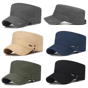 Men Flat Top Army Hats Cadet Hat Cap Military Cap Bone Cap Casual Solid Color - Picture 1 of 26
