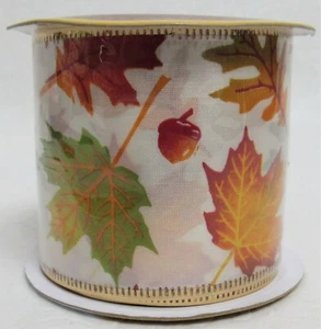 Wired Ribbon Autumn / Fall Leaves 2.5" x 3yds New - Picture 1 of 5