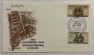 1983 GERMANY US DUAL CANCEL FIRST DAY COVER 300TH ANNIVERSARY GERMAN MIGRATION - Picture 1 of 3