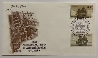 1983 GERMANY US DUAL CANCEL FIRST DAY COVER 300TH ANNIVERSARY GERMAN MIGRATION - Image 1 of 3
