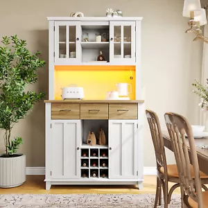 LED Küchenschrank Buffetschrank Sideboard Anrichte Vitrinenschrank Küchenbuffet - Bild 1 von 9