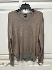 Neiman Marcus Brown Gray V-Neck Merino Wool Blend Pullover Sweater Men’s Size L - Picture 1 of 5