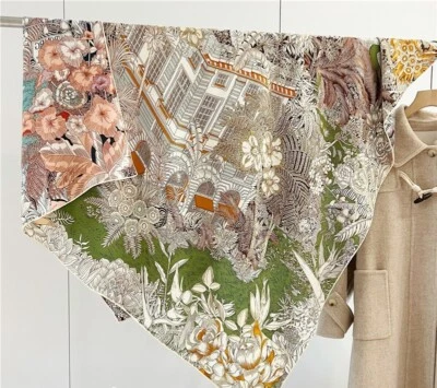 Sallys Cashmere & Silk Wrap Scarf Shawl Garden Double Face Stole 53" Blue/Green - Image 1 of 4