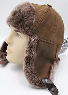 4 COLORS REAL SHEEPSKIN SHEARLING LEATHER FUR HAT Trapper Ushanka Hunting S-3XL - Image 1 of 4