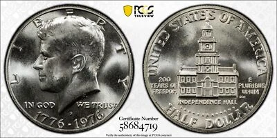 1976 S 50C Silver Kennedy Half Dollar PCGS MS 66 DDO FS-101 - Image 1 of 3