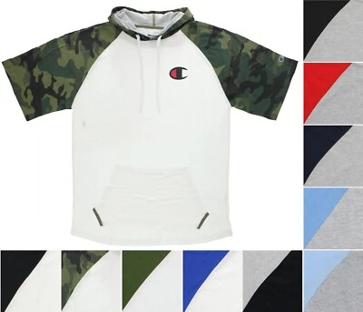 Champion Men's Hoodie T-Shirt Big & Tall Raglan Short Sleeve, Color Block Jersey - Image 1 of 4
