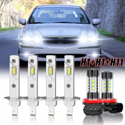 For Jaguar X-Type 2004-2008 6pcs Front LED Headlights Hi/Lo Beam Fog Light Bulbs - Image 1 of 4