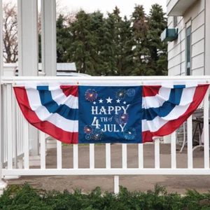 LED LIGHTED 4th of July Bunting Banner Pleated American Flag TIMER Porch Patio - Picture 1 of 4