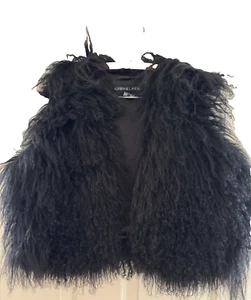 Black Lambs Fur Skin Soft Vest Women’s Adrienne Landau Large - Picture 1 of 8