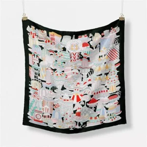 French Cake Print Scarves Square Silk Foulard Scarf Women Accessories 1pc Set - Bild 1 von 16