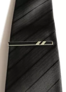 Real 10K Two Tone Gold With Black Enamel Diagonal Line Tie Clip For Men's - Picture 1 of 3