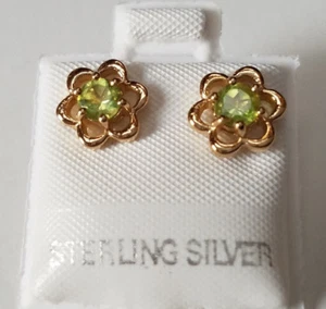Peridot Edelstein 18k Gold über 925 Sterling Silber Damen Floral Ohrstecker - Bild 1 von 6