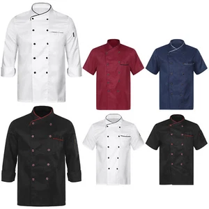 Unisex Classic Chef Coat Short Long Sleeves Chef Jacket Kitchen Cook Uniform Top - Picture 1 of 43