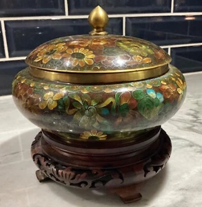 Cloisonné Wachtel Schmuckschatulle chinesisch Anfang 20. Jahrhundert Türkis Emaille 4 Zoll - Bild 1 von 11