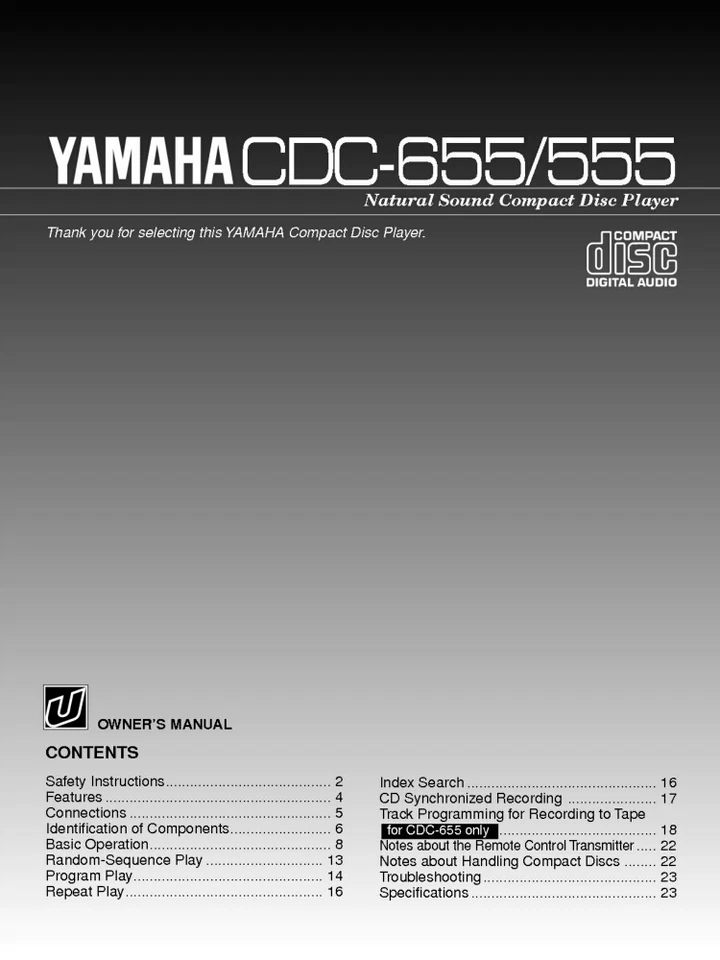 Reproductor de CD Yamaha CDC-555 manual del propietario Foto 1 de 1