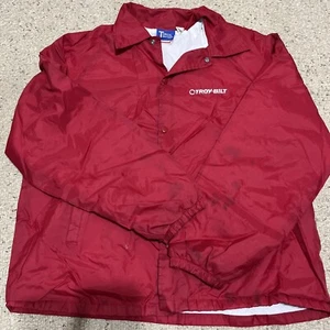 VTG Topical Sportswear Troy Bilt Windbreaker Mens L Large Red Lightweight SnapUp - Picture 1 of 8