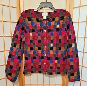Maglione cardigan vintage Susan Bristol lana patchwork perline piccolo - Foto 1 di 15