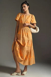 Anthropologie Somerset Embroidered Maxi Dress Italy Sorbet Orange Size L NEW - Picture 1 of 10