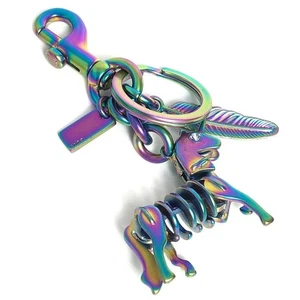 Coach 22949 Anodized UNI Unicorn Bag Charm Key Fob OIL SLICK Hologram Metal NWT - Picture 1 of 7