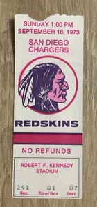 Ticket Stub Washington Redskins San Diego Chargers 16. September 1973 RFK Unitas - Bild 1 von 2