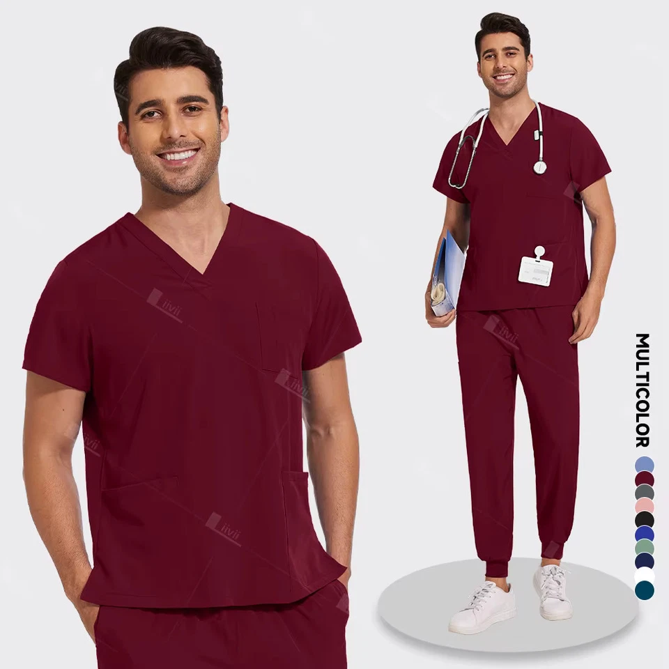 New Lightweight Anti-wrinkle Surgical Uniform Woman Men Medical Nurse Scrub Set  - Image 1 of 4