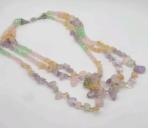 Collana di perle di cristallo pietra giallo viola verde chips 16" - Foto 1 di 11